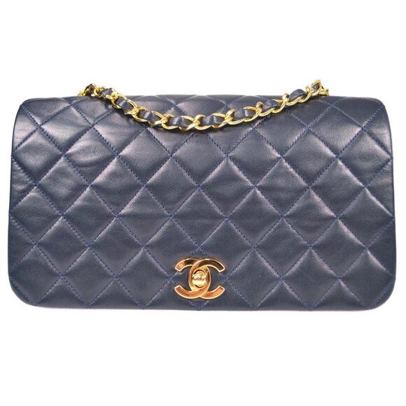 Chanel Navy Lambskin Full Flap Chain Shoulder Bag 29064 - Picture 1 of 10